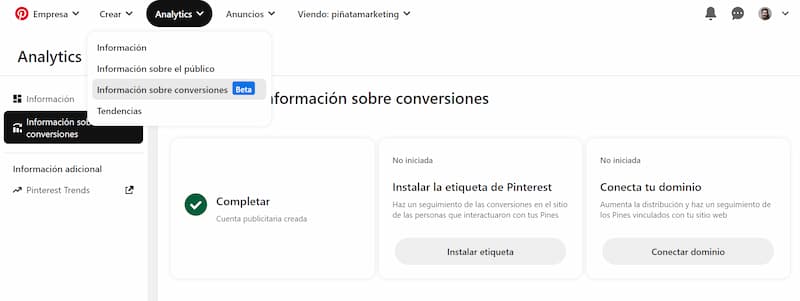 track conversiones pinterest ads