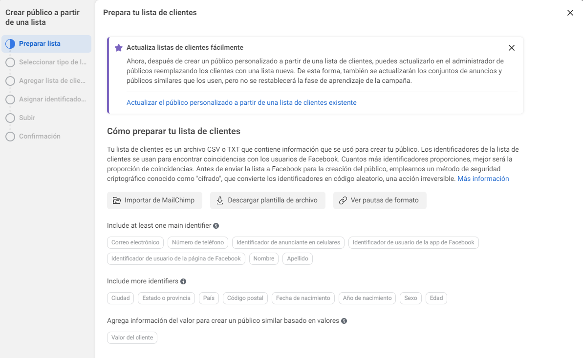 lista de clientes Facebook